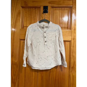 Rylee + Cru Muslin Gauze Long Sleeve Henley Top Cream Unisex 4-5Y Neutral